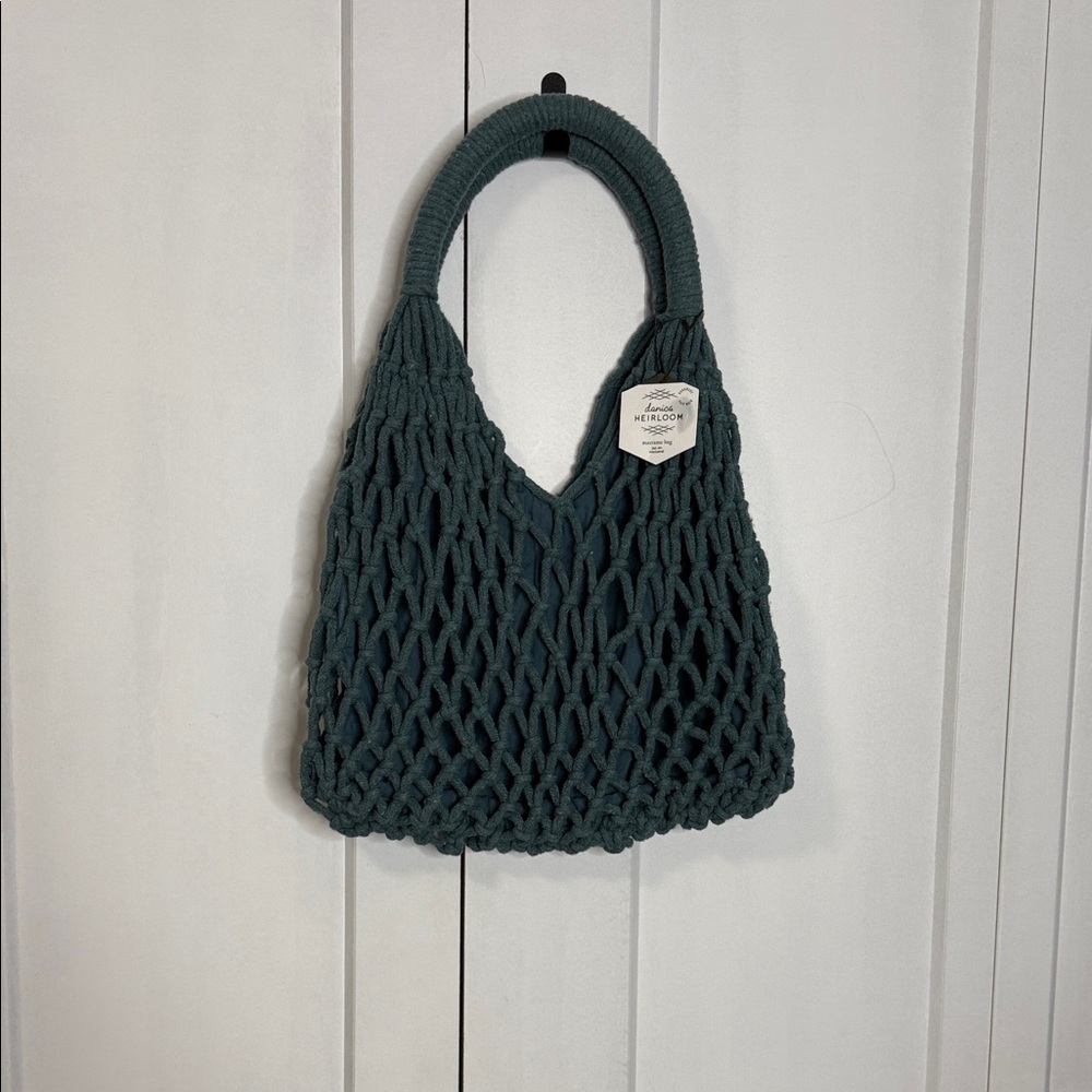 NWTs danica Heirloom | Teal Knotted Macrame Tote Bag - 100% cotton